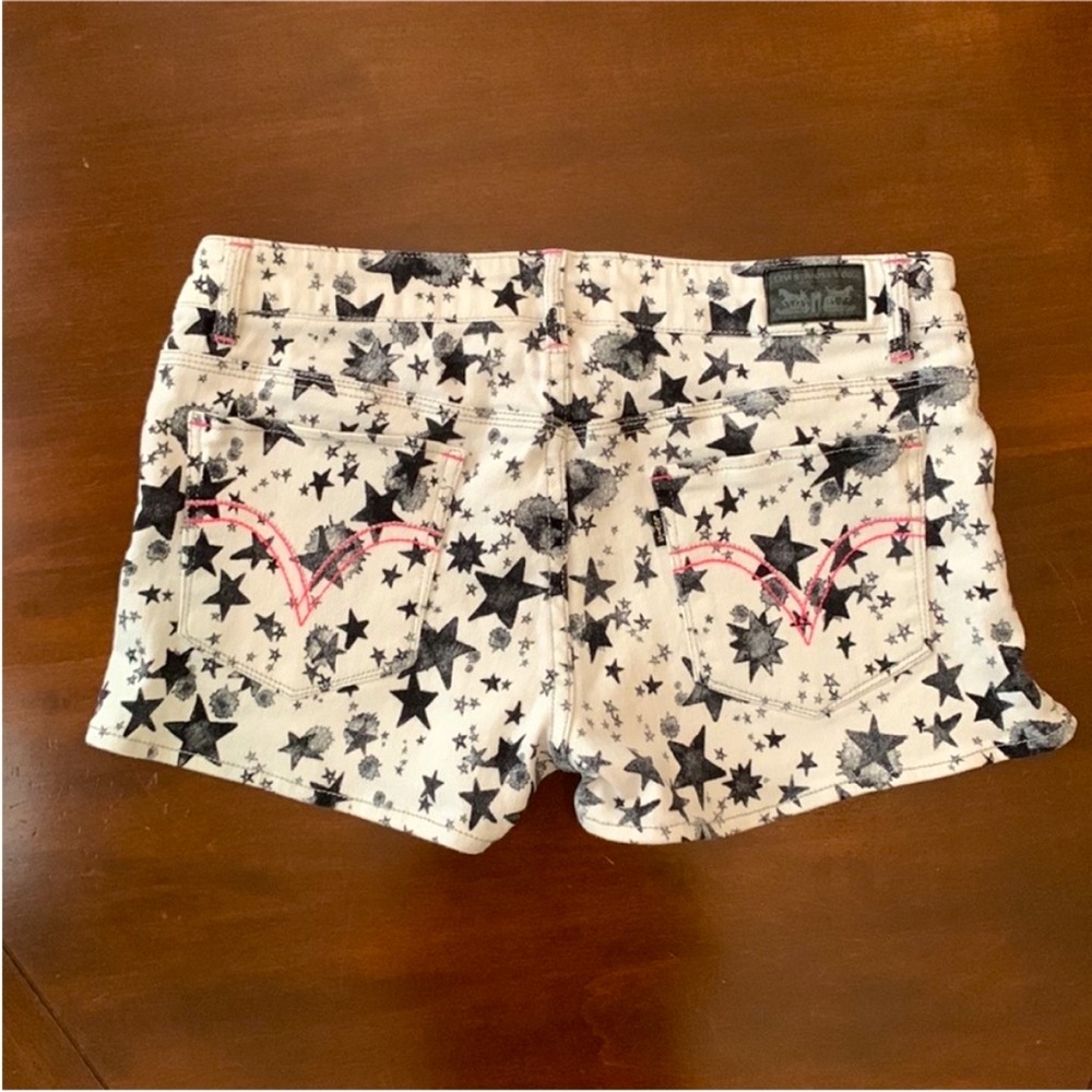 Levi’s Shorty Jean Shorts Star Print Low Rise Micro Shorts White Black Size 9